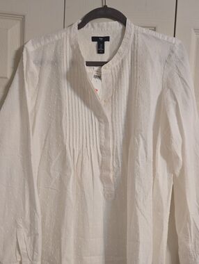 GAP White Textured Pintuck Band-Collar Shirt